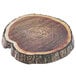 A Tablecraft melamine platter with a wood design that looks like a tree stump