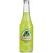 A close up of a Jarritos Lime Soda bottle.