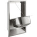 A Lavex stainless steel high speed automatic hand dryer with a chain from it.