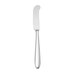 A silver butter knife with a white handle.
