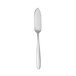 A silver stainless steel fish knife with a black border on a white background.
