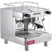 A silver Estella Caffe one group automatic espresso machine with two coffee cups.