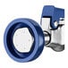 A blue and silver Waterloo low profile pre-rinse faucet valve with a blue handle.