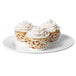 A white plate with three cupcakes frosted with Krusteaz Professional Vanilla Creme Icing.