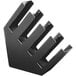 a black plastic object with a white background