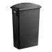 A black plastic Lavex slim rectangular trash can with a black flat lid.