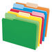 A stack of Pendaflex Double Stuff colored file folders.