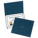 a blue folder with a certificate and a medal