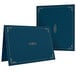 A dark blue rectangular folder with gold designs.