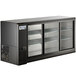 An Avantco black underbar back bar refrigerator with glass doors on two shelves.