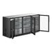 An Avantco black back bar refrigerator with glass doors.