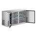 An Avantco stainless steel back bar refrigerator with two solid doors.