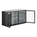 An Avantco black back bar refrigerator with glass doors.