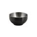 A matte black stainless steel bowl with a silver rim.