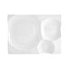 A rectangular white porcelain plate with three separate compartments.