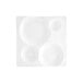 A square white porcelain plate with four round compartments of varying sizes.