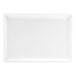 A rectangular bright white porcelain plate measuring 7 by 5 inches.