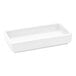 A bright white rectangular porcelain ramekin with a 2.5 oz. capacity.