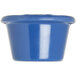 A close-up of a blue Carlisle ramekin.