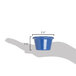 A hand holding a blue Carlisle smooth melamine ramekin.
