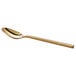 An Acopa Phoenix gold stainless steel dinner/dessert spoon with a long handle.