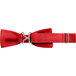 A red poly-satin bow tie with metal buckles.