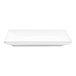 A small, bright white square porcelain plate.