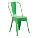 A Lancaster Table & Seating jade green metal outdoor cafe chair with a seat and back.