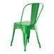 A Lancaster Table & Seating green metal outdoor cafe chair with a seat and back.