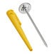 A stainless steel pocket probe dial thermometer with a yellow plastic calibration wrench.