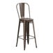 A brown metal Lancaster Table & Seating outdoor cafe barstool with a backrest.