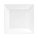 A bright white square porcelain plate with a slightly raised rim.