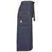 A blue denim Mercer Culinary bistro apron with pockets.
