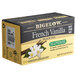 A box of Bigelow French Vanilla Decaffeinated Tea Bags with a label.