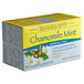 A box of Bigelow Chamomile Mint Herbal Tea Bags with text and images of a butterfly and flowers.