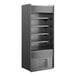 A black metal Structural Concepts air curtain merchandiser with shelves and doors.