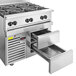 A Wolf stainless steel range with a refrigerated drawer.