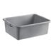 A gray high density polyethylene bus tub with handles on the sides.