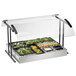 A black Cal-Mil double-face tabletop sneeze guard over a salad bar with different foods in it.