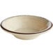 A white Carlisle melamine bowl with a brown rim.