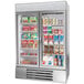 A Beverage-Air stainless steel two section glass door dual temperature merchandiser.