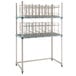 A MetroMax metal rack with three metal FIFO can racks on it.