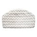 A white and gray rug with a chevron pattern on the floor.