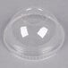 A Fabri-Kal Greenware clear plastic dome lid with a 1" hole.