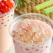 close-up of a glass of pink liquid