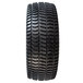 A close-up of a black Magliner foam filled drive tire with a tread pattern.