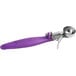 A purple Hamilton Beach ice cream scoop with a metal thumb press.