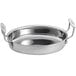 A Tablecraft stainless steel oval casserole dish with handles.