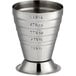A stainless steel Franmara measuring jigger on a table.