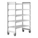 A white metal Cambro Camshelving® Premium mobile shelving unit with 5 shelves.